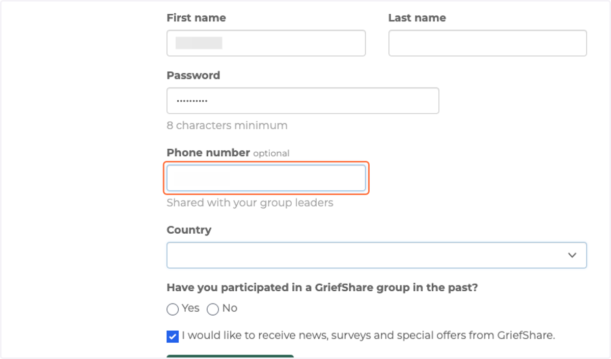 Type Phone Number