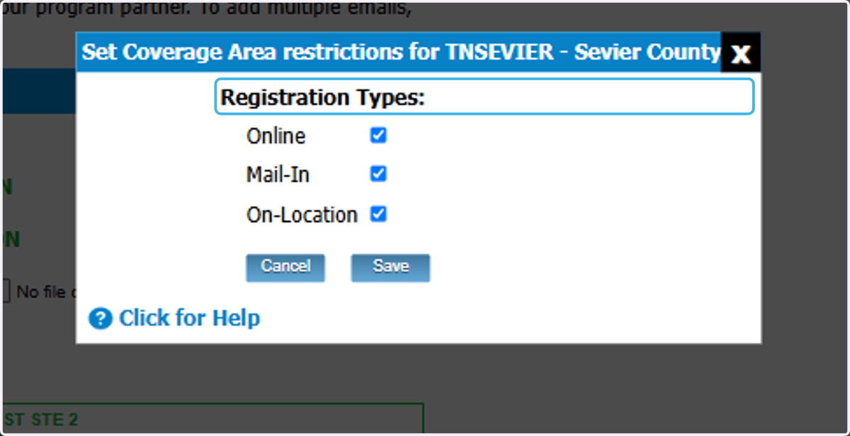 Check the Registration Type you want to offer