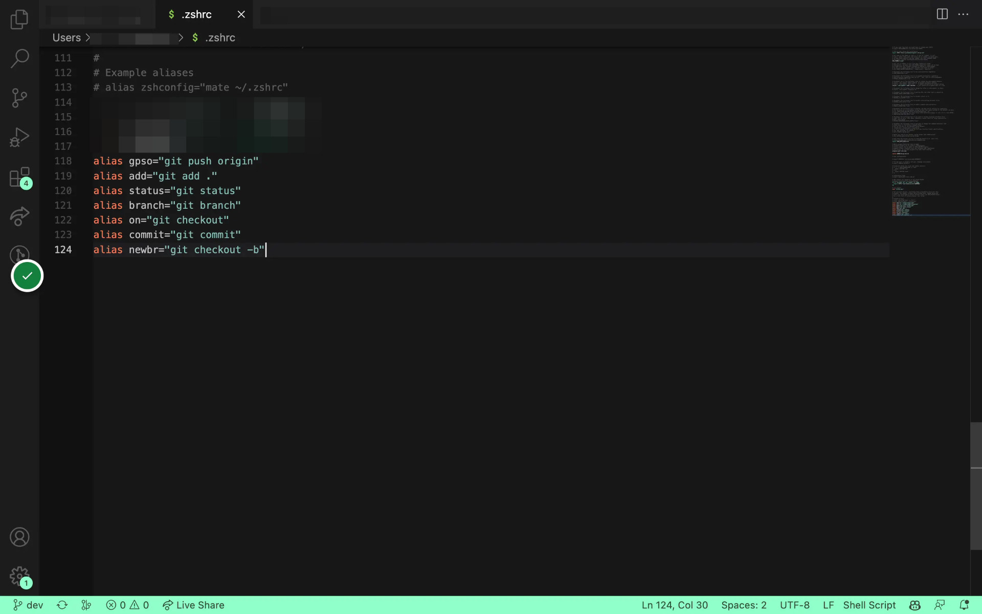 At the bottom of your file there may already be a place for aliases. If not, create a new section and add a comment indicating this is where you'll define aliases