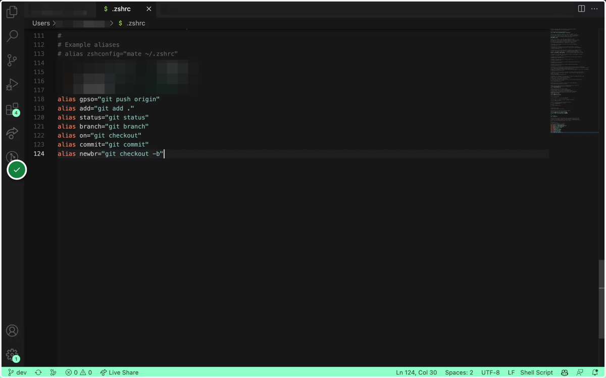 At the bottom of your file there may already be a place for aliases. If not, create a new section and add a comment indicating this is where you'll define aliases
