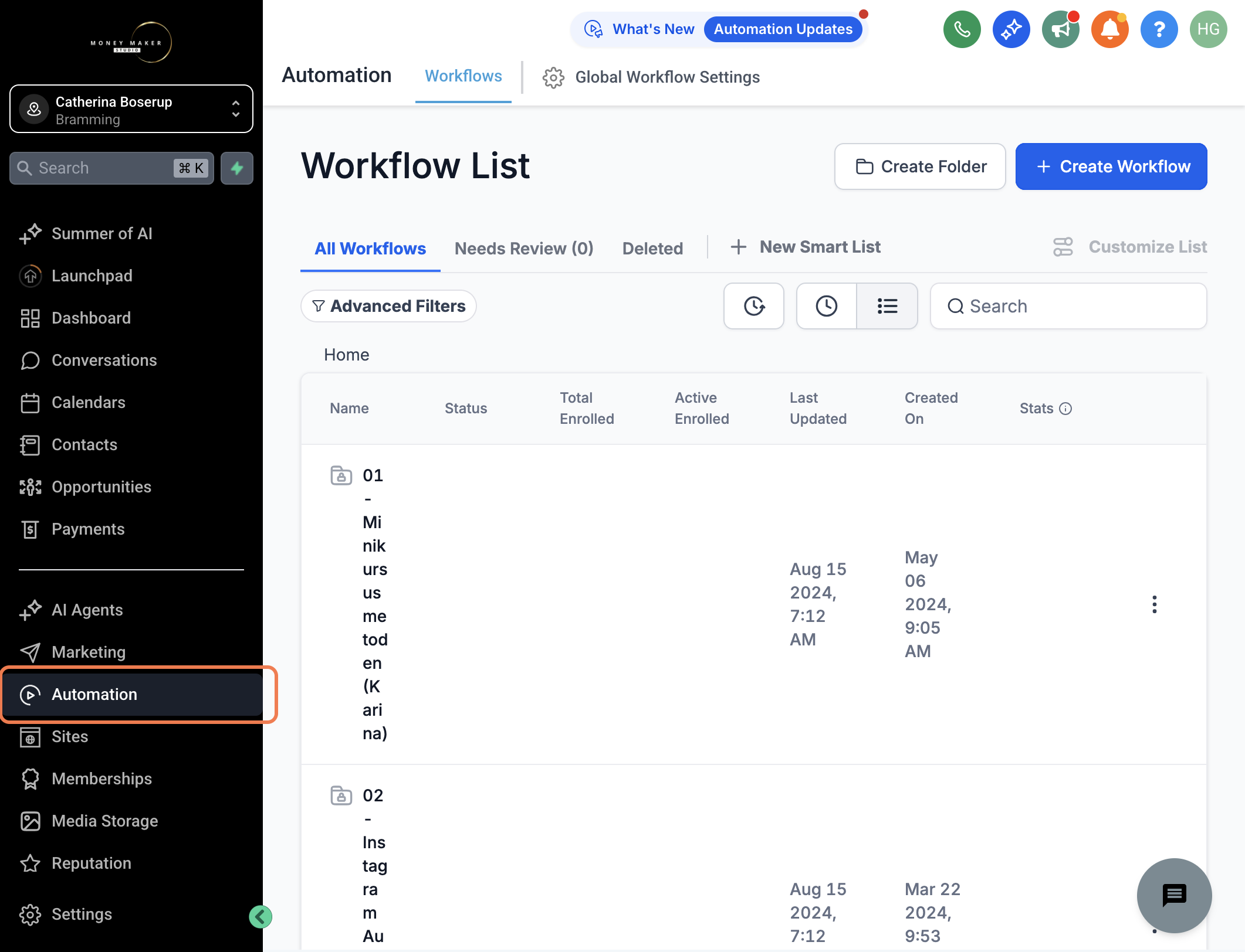 Klik på Create Workflow/Opret arbejdsgang