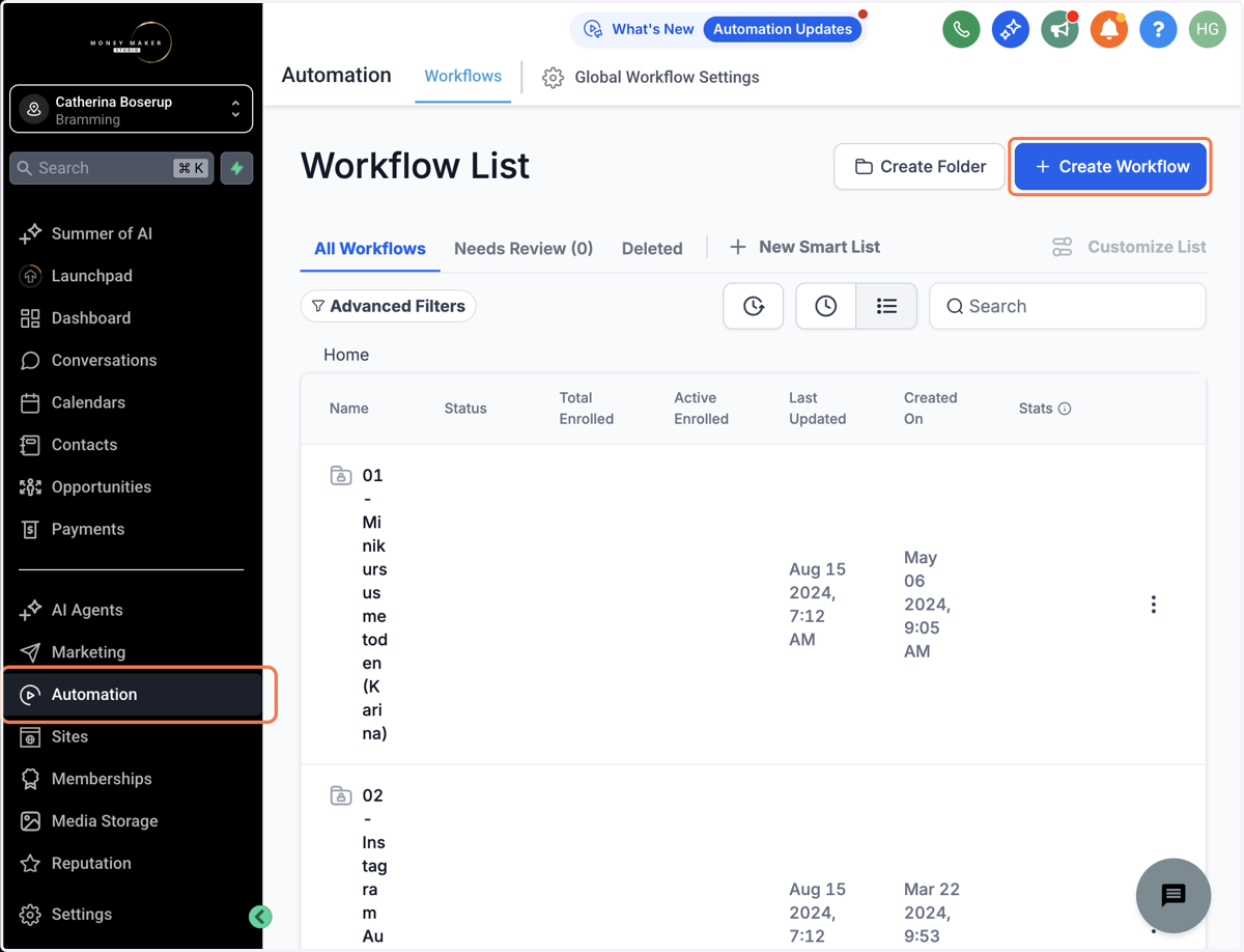 Klik på Create Workflow/Opret arbejdsgang