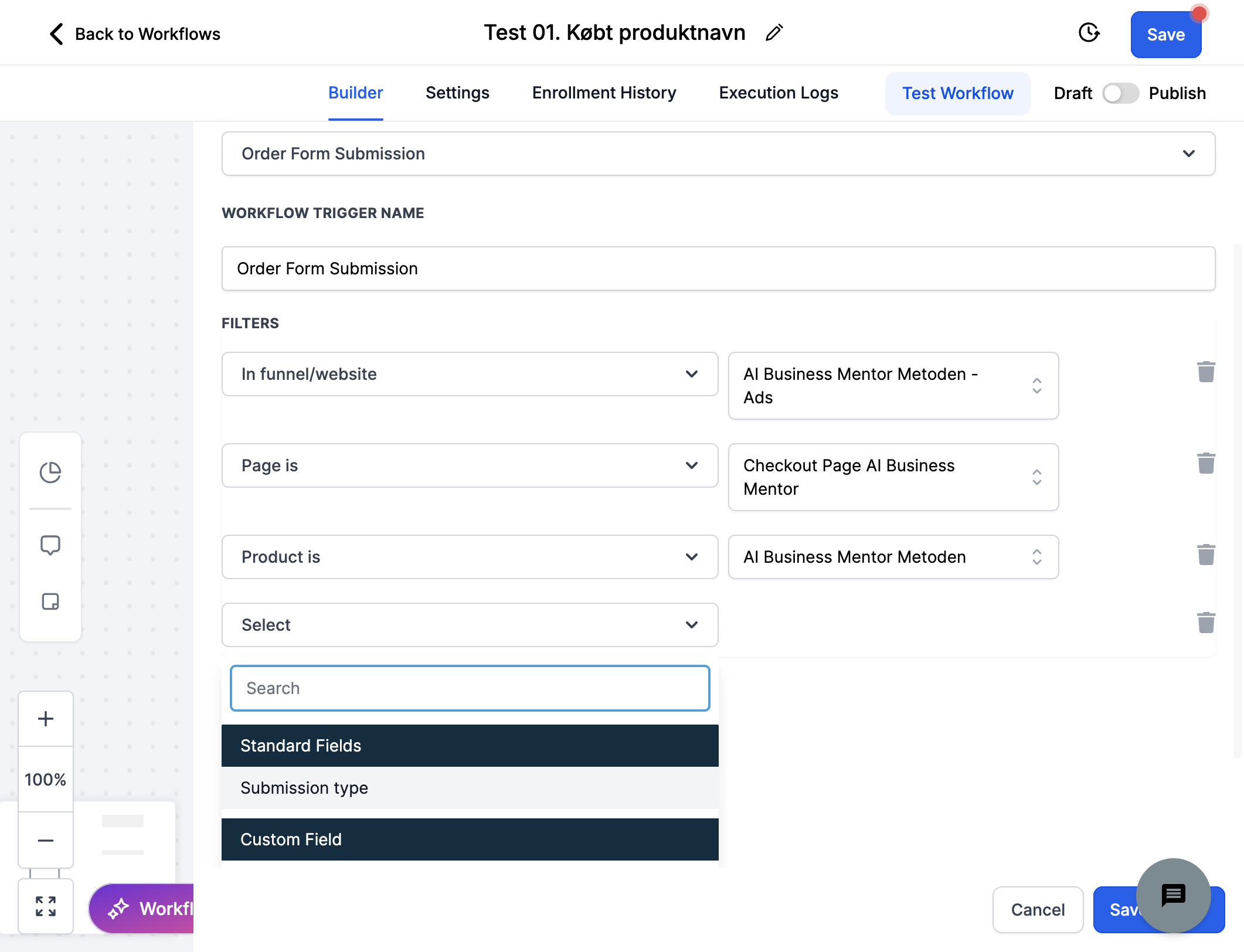Klik på Select og vælg "Submission type"
