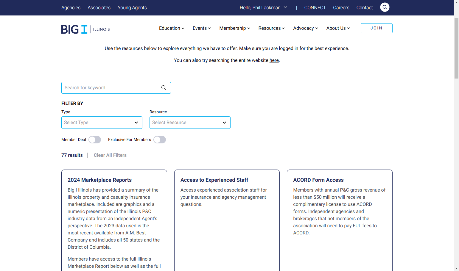 All products, services, and resources will appear, but consider using the filter options.
