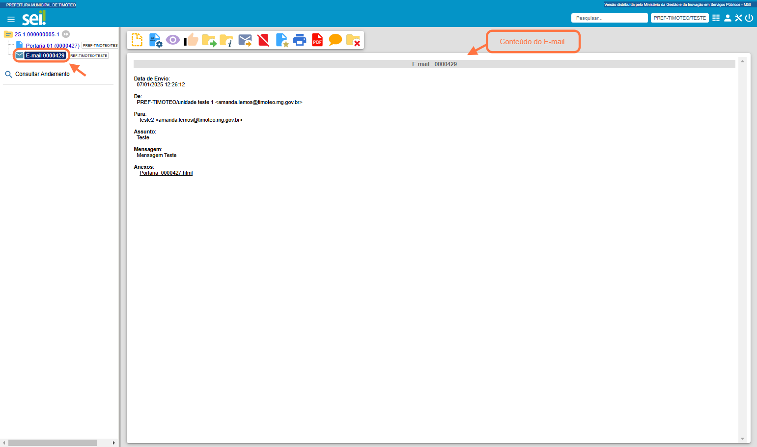 Visualizar Conteúdo do E-mail 