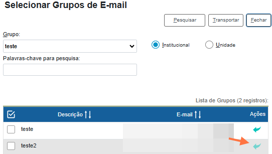 Escolha o E-mail Destinatário