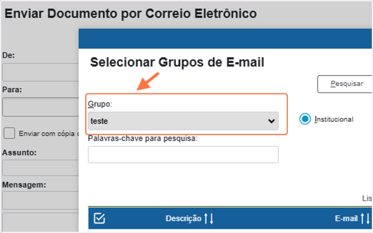 Selecionar o Grupo de E-mail