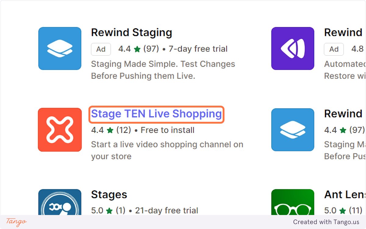 Click on Stage TEN Live Shopping
