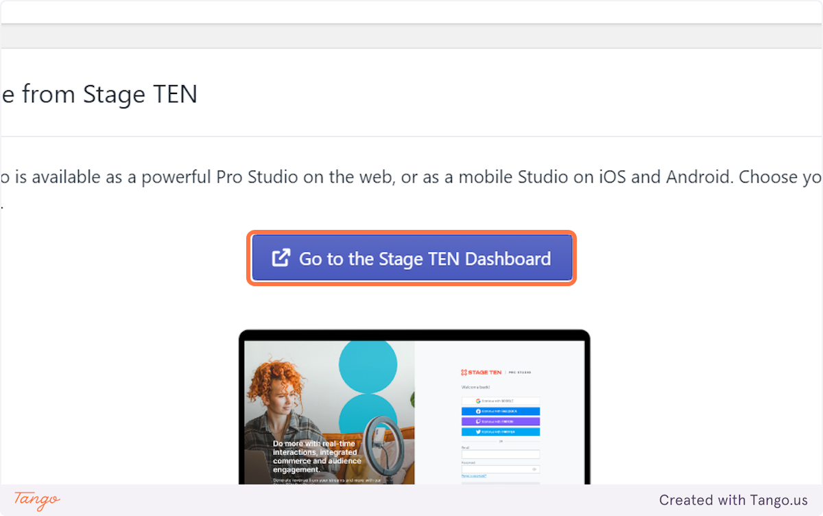 Click on Go to the Stage TEN Dashboard