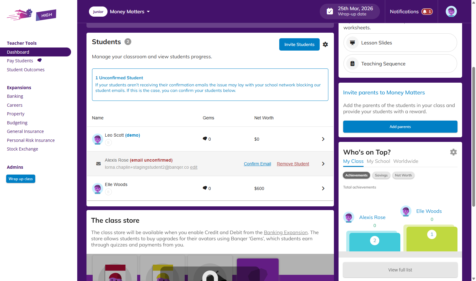 You can also remove the student from your class at this point if needed, by clicking on Remove Student.