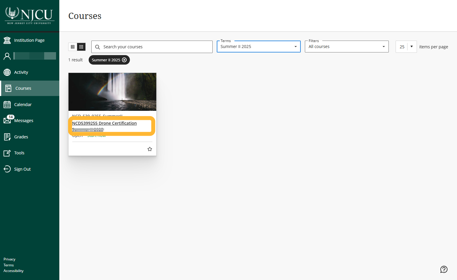 Once you see your course, just click on the course title to open your course.