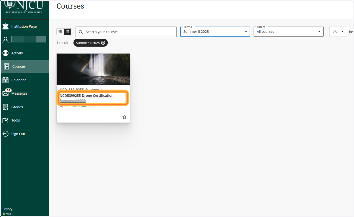 Once you see your course, just click on the course title to open your course.