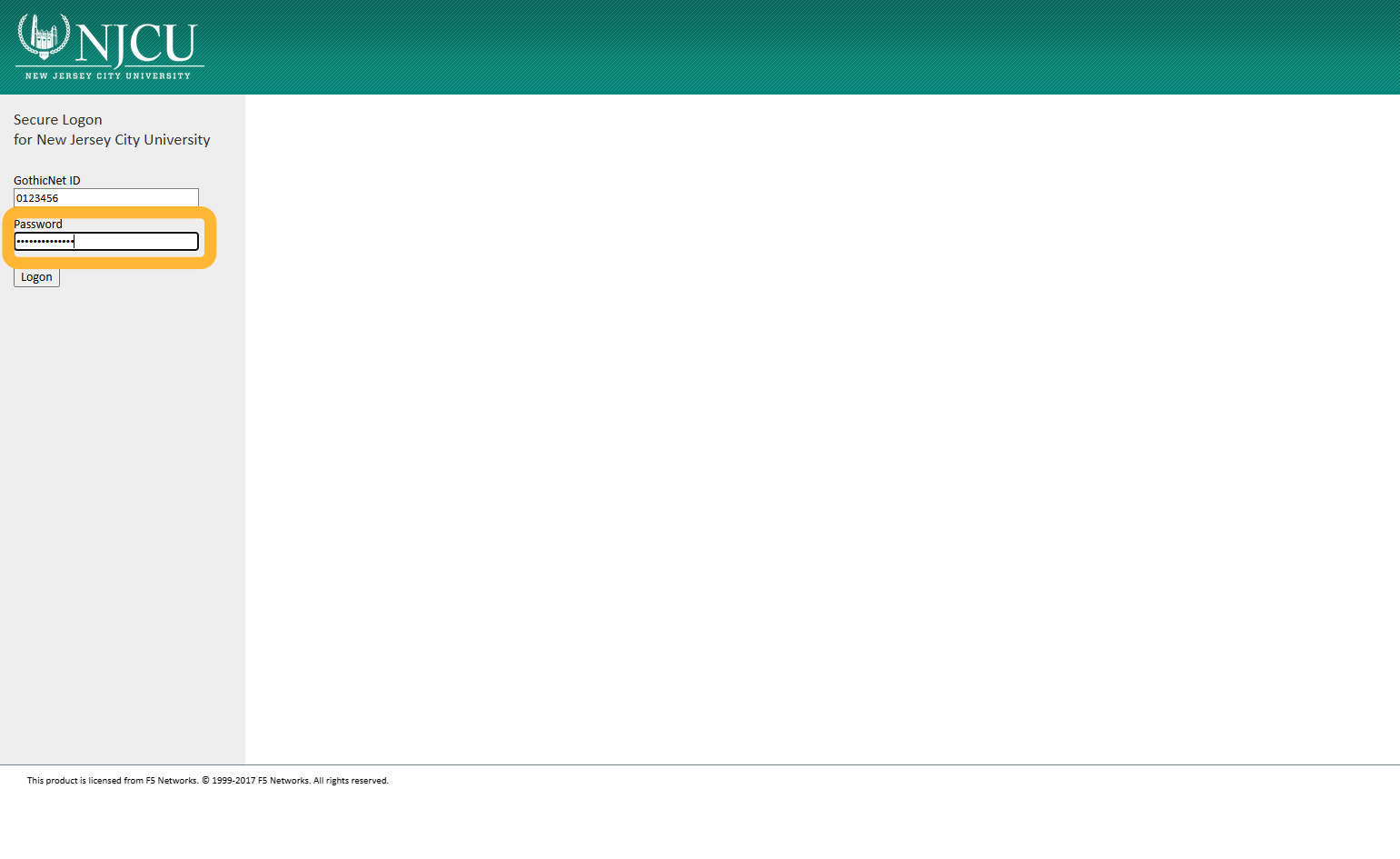 Type in your NJCU password...remember: it's case-sensitive!