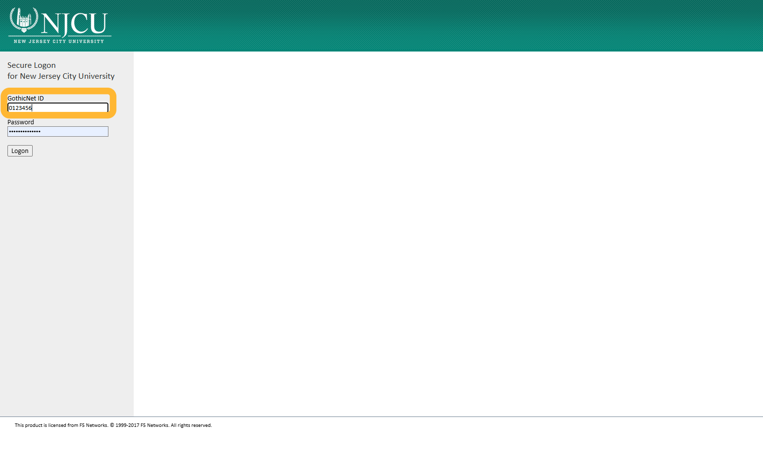 Type in your NJCU Student ID Number. It should be a 7-digit number.