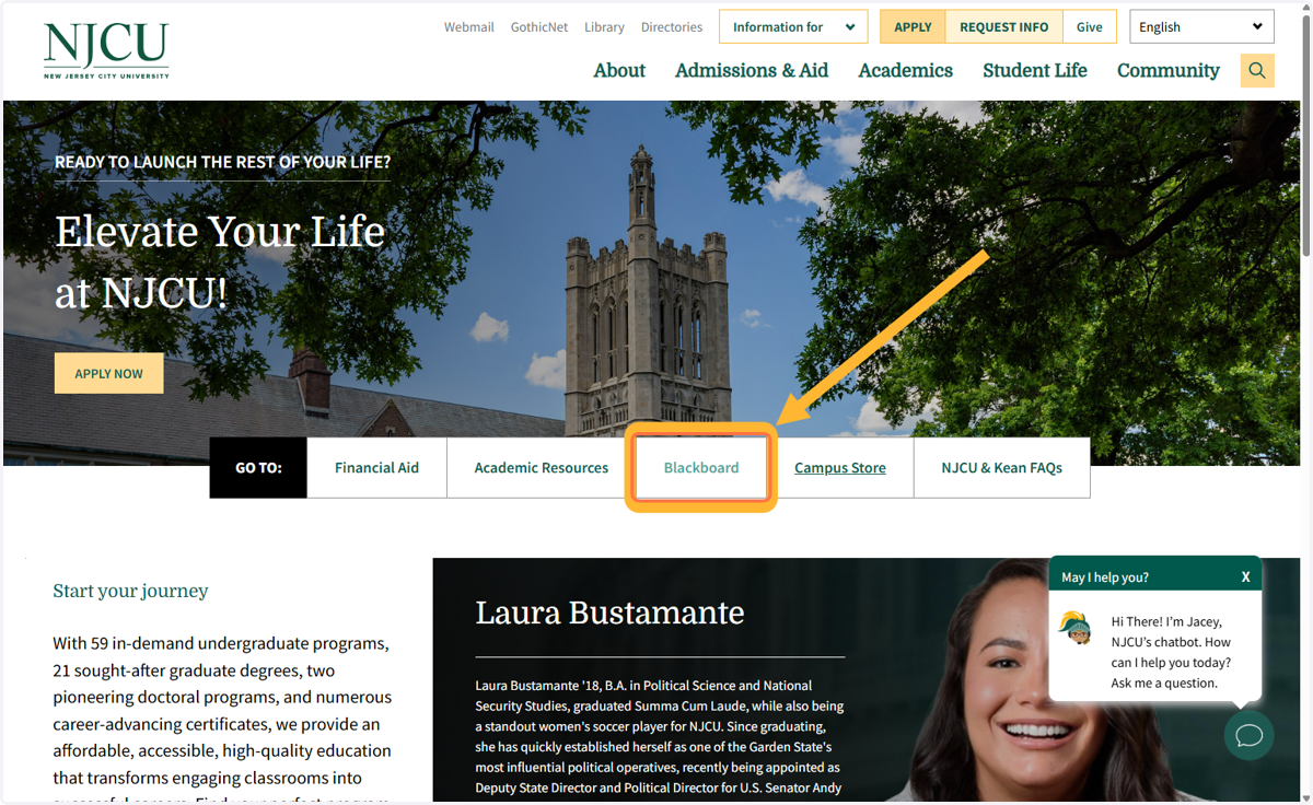 In the middle of the screen, you should see a link for Blackboard. Click on Blackboard