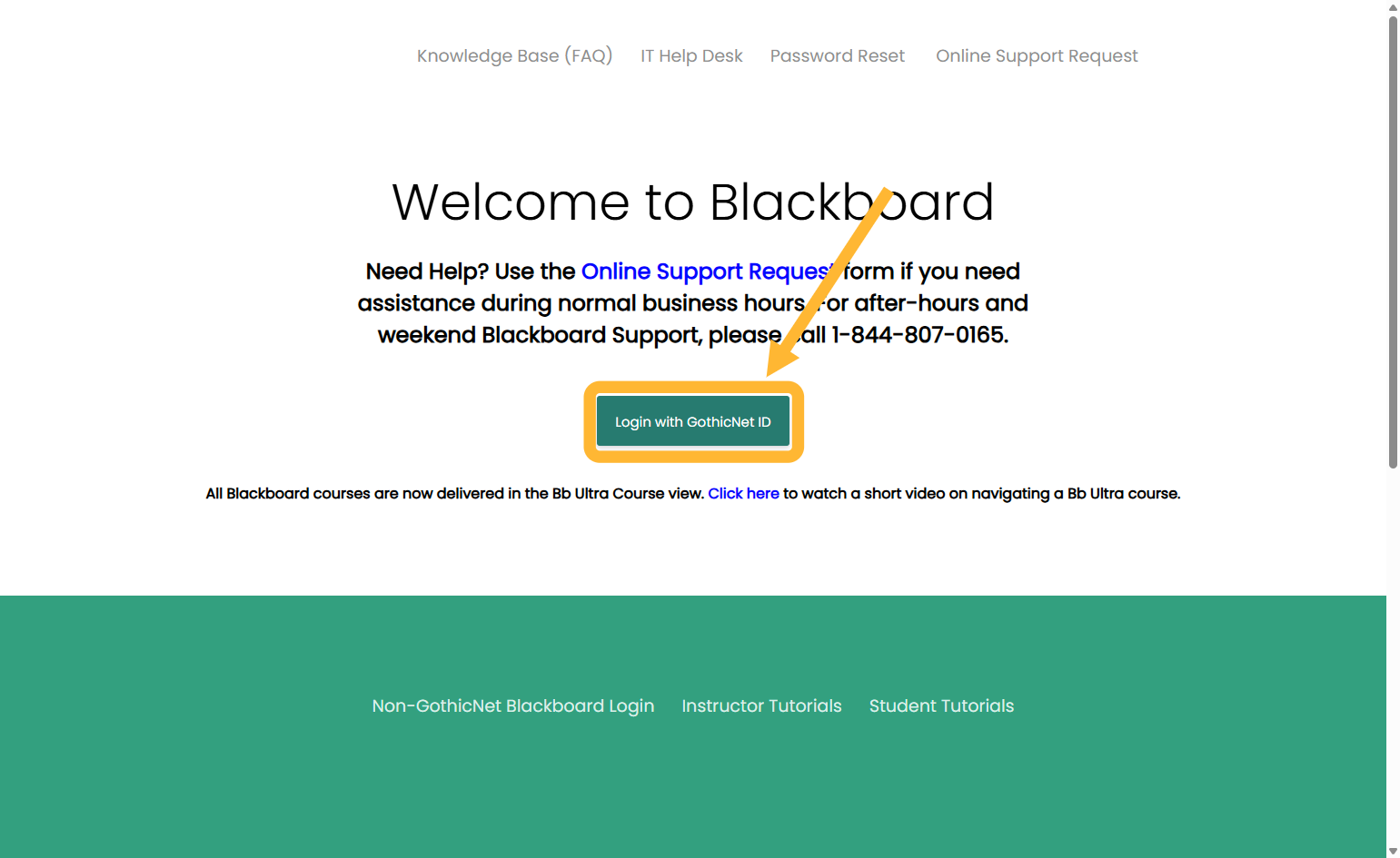 This should take you to the Blackboard login page that looks like this. Click on the Login with GothicNet ID button