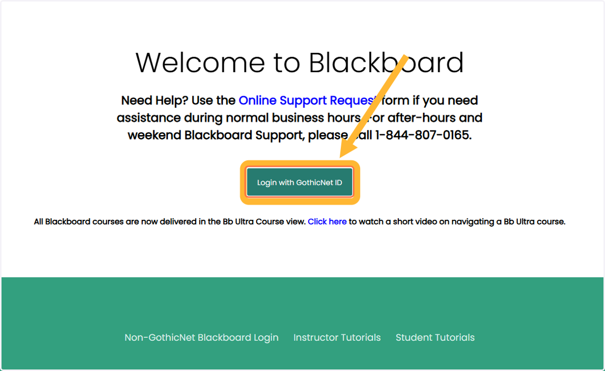 This should take you to the Blackboard login page that looks like this. Click on the Login with GothicNet ID button