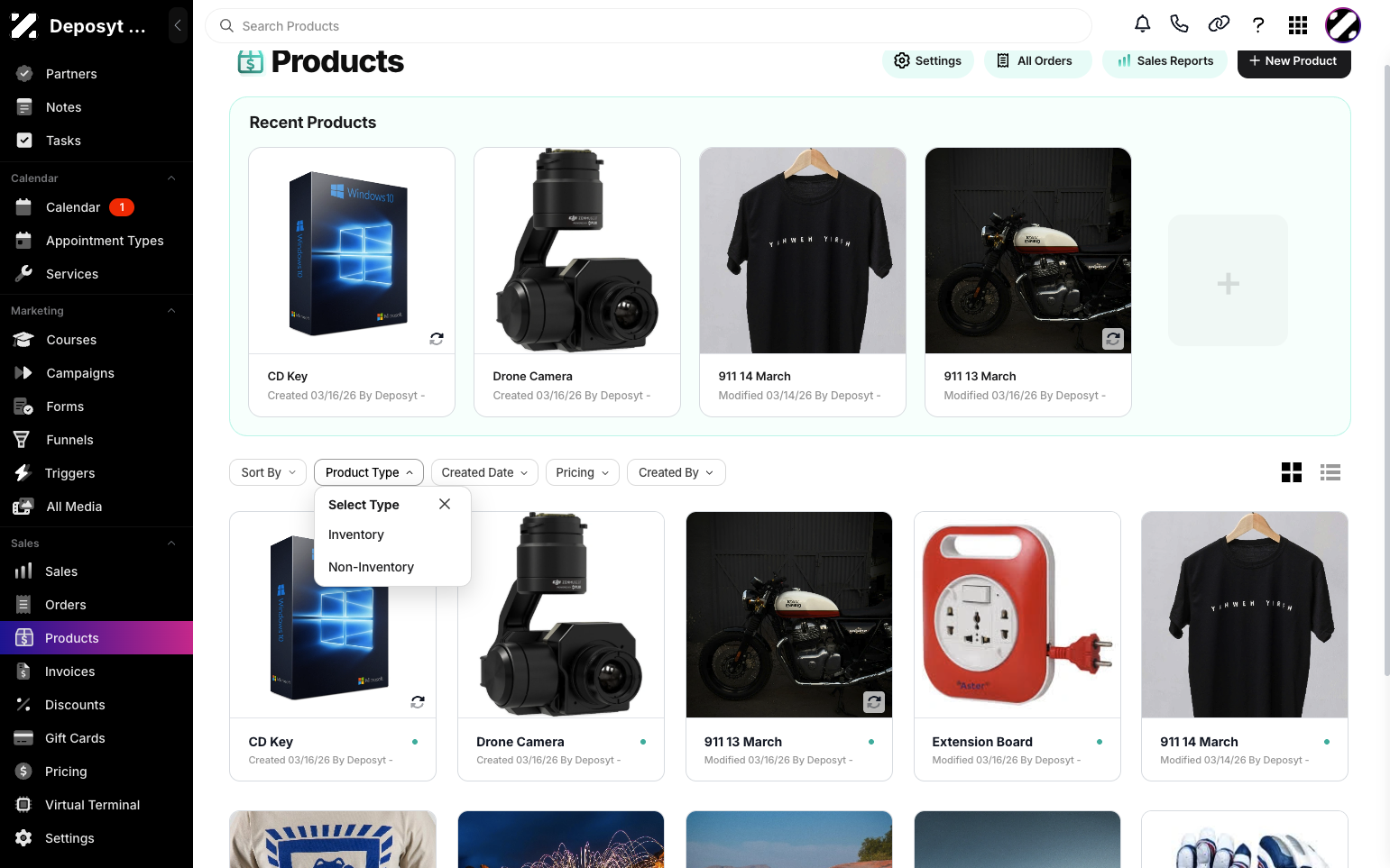 Step 4: The first filter is Product Type, where you can select Inventory or Non-Inventory.