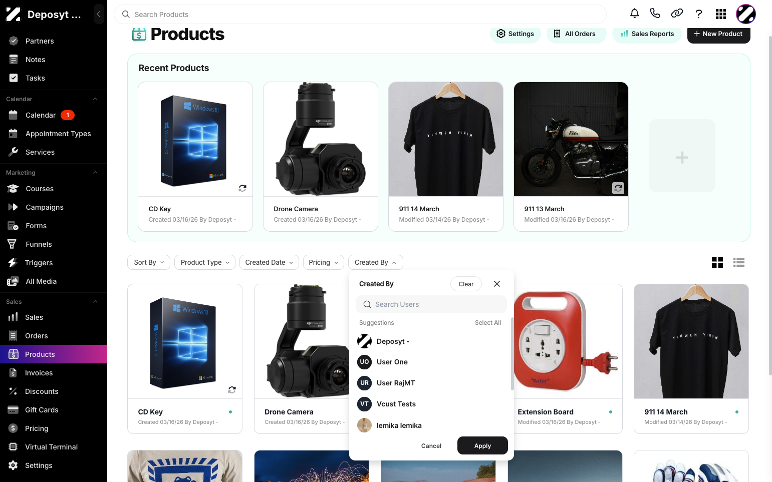 Step 7: The last filter is Created By, where you can search for the user who created the product.