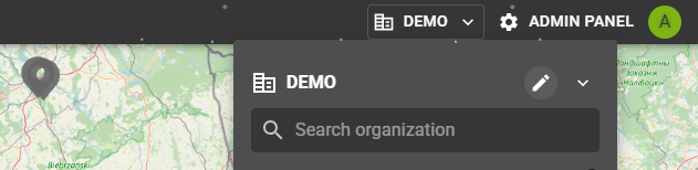 A dropdown list of organizations appears, where you select the pencil icon to edit.