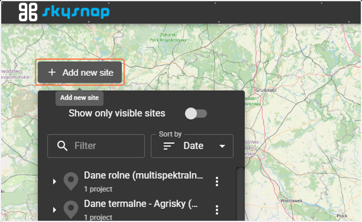 To create your own site (location), first, select the "Add new site" button in the main panel, which will create a new site (location).