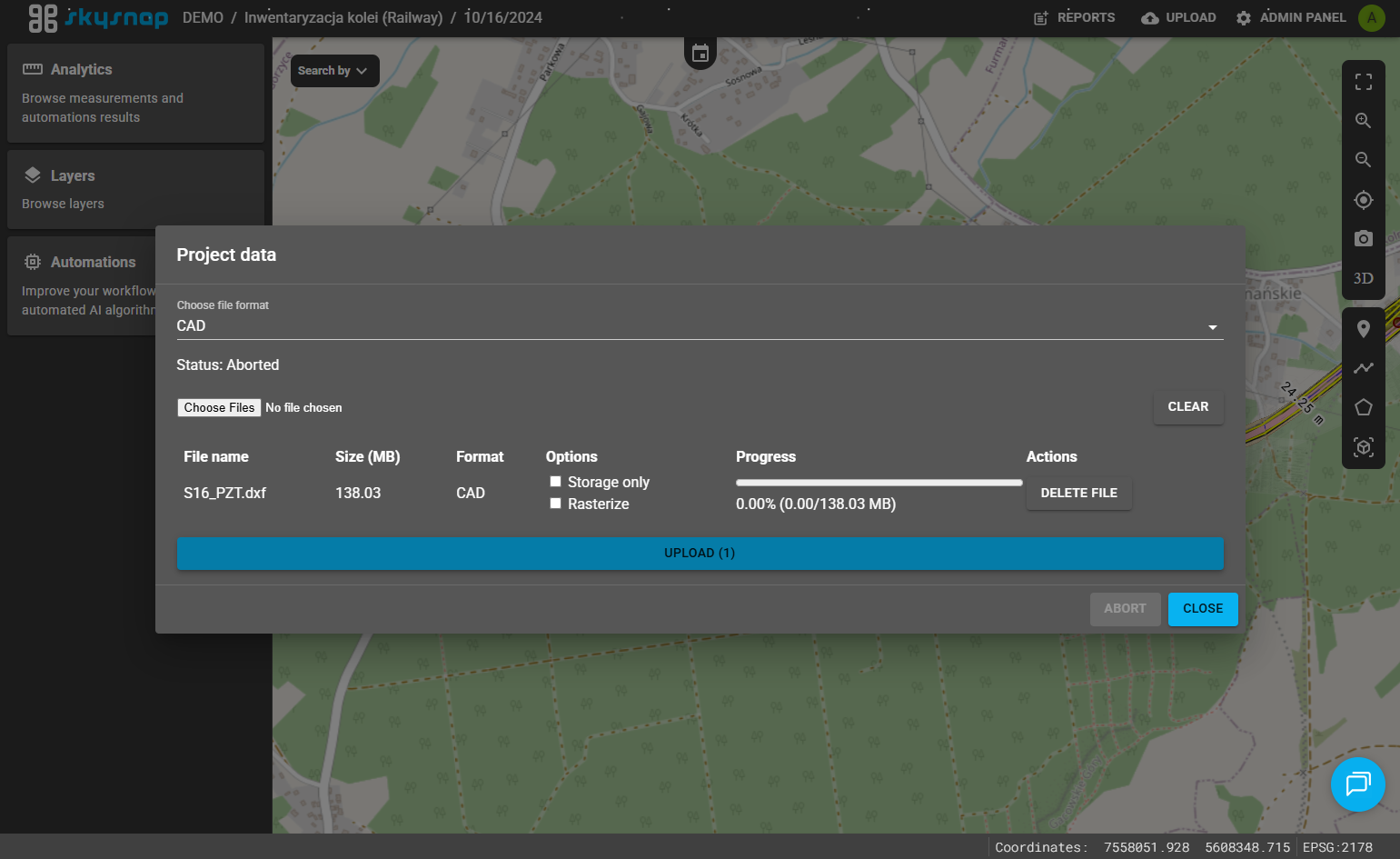 Next, select the "Data upload" button.