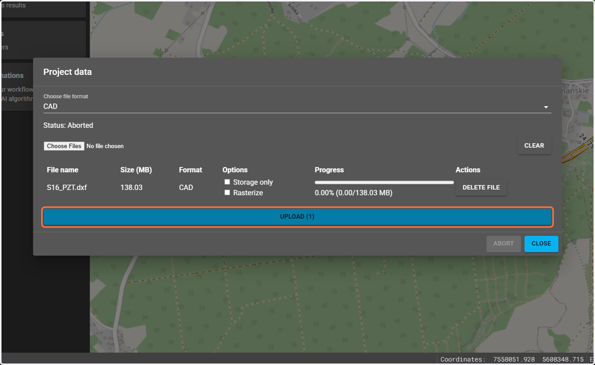 Next, select the "Data upload" button.