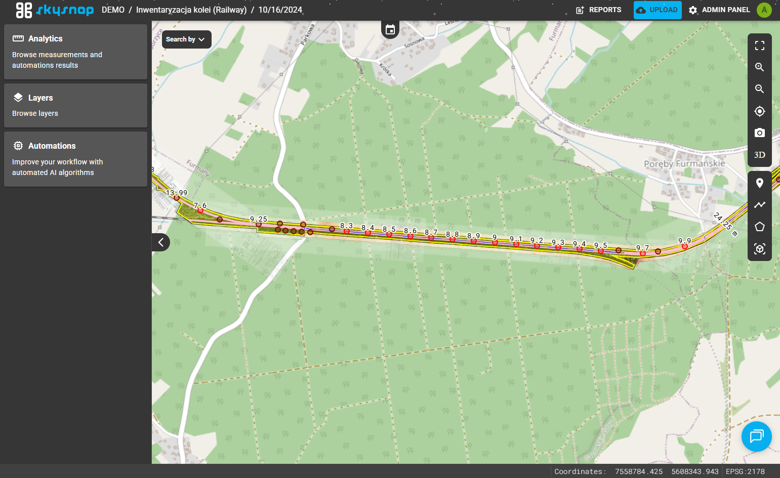 After entering the site and the specified project, select the "Data upload" button in the project view.