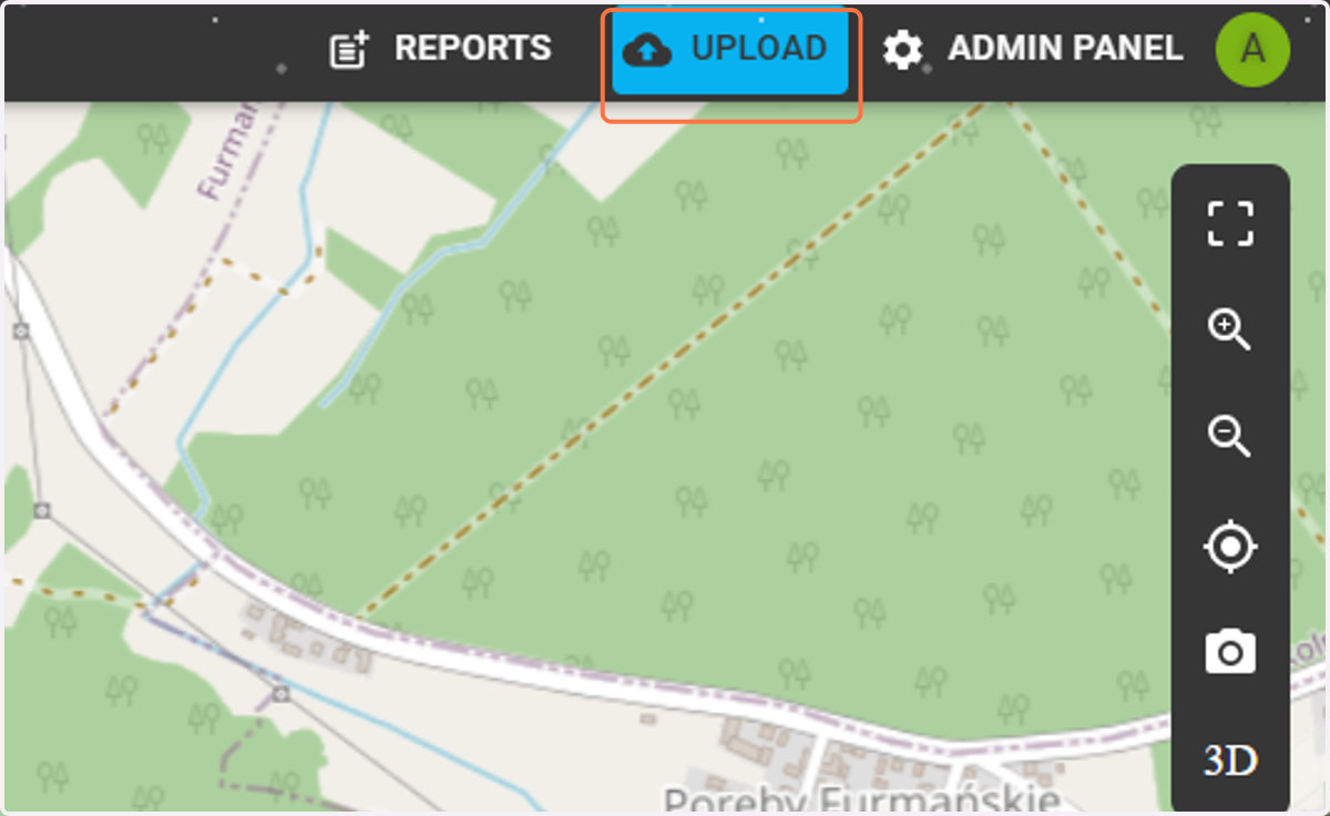 After entering the site and the specified project, select the "Data upload" button in the project view.