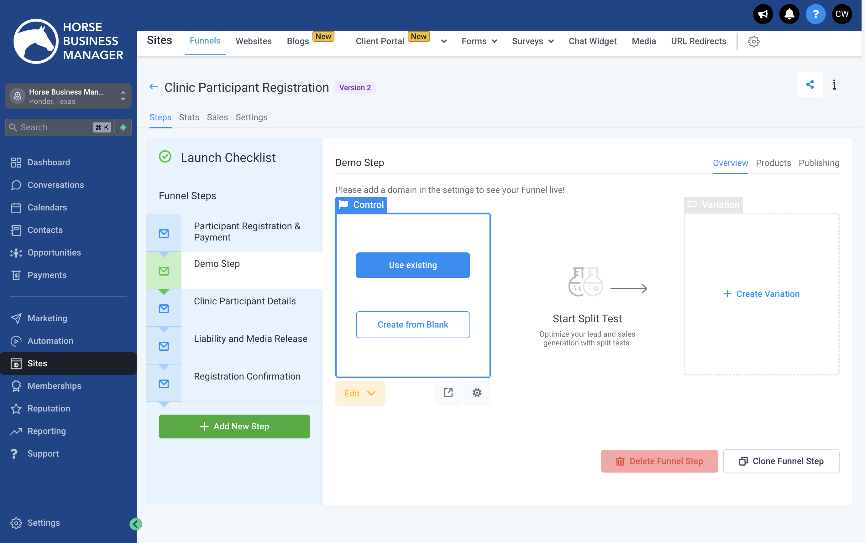 If you want to delete an existing funnel step, click on Delete Funnel Step
