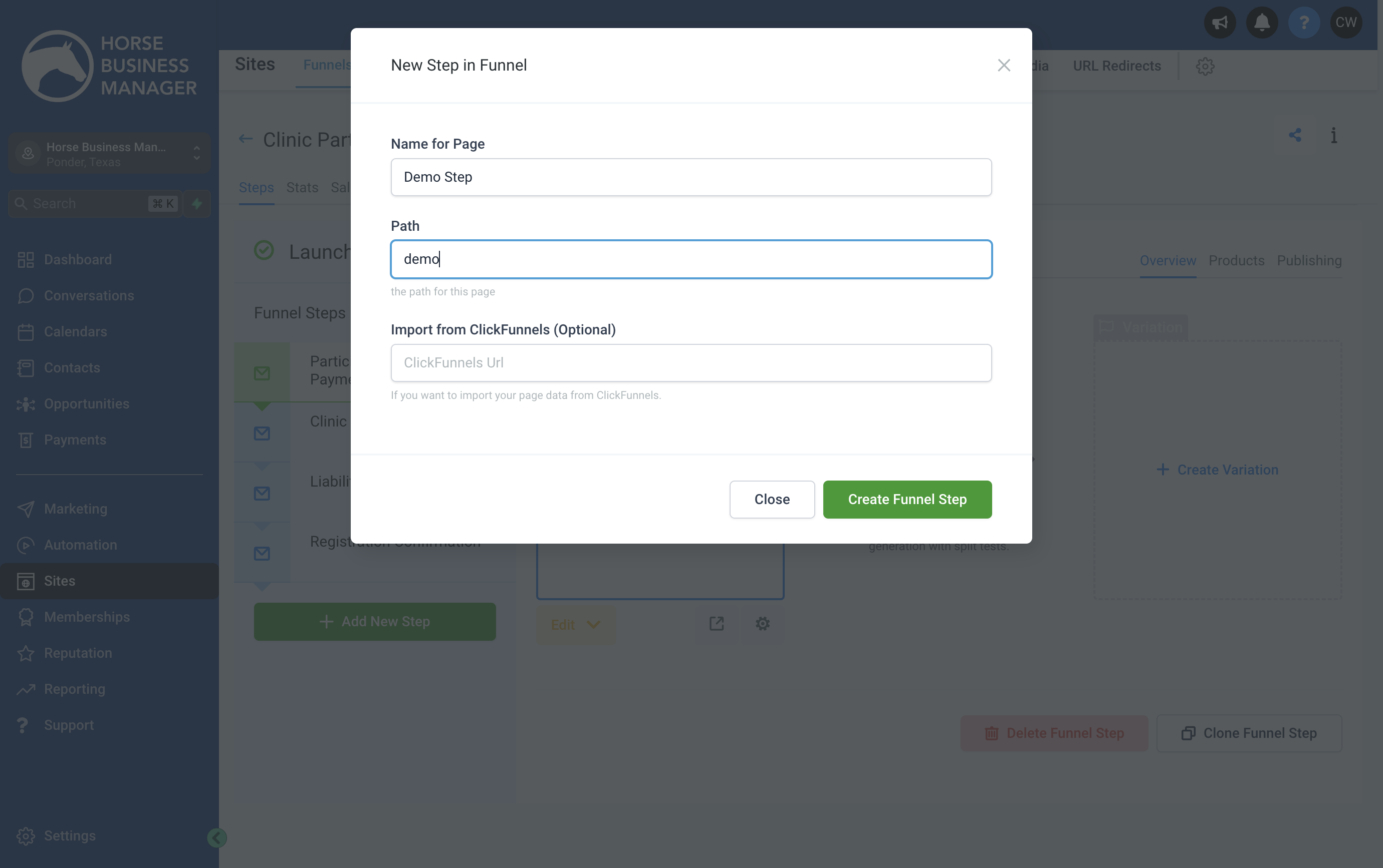 Click on Create Funnel Step