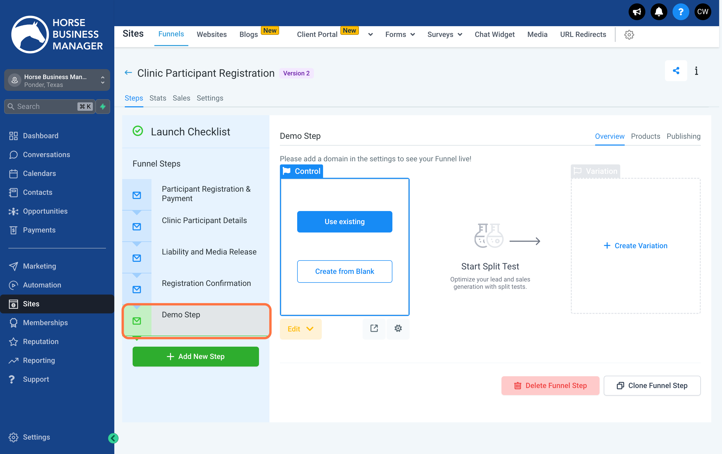 Your new funnel step will show up at the bottom of the list
