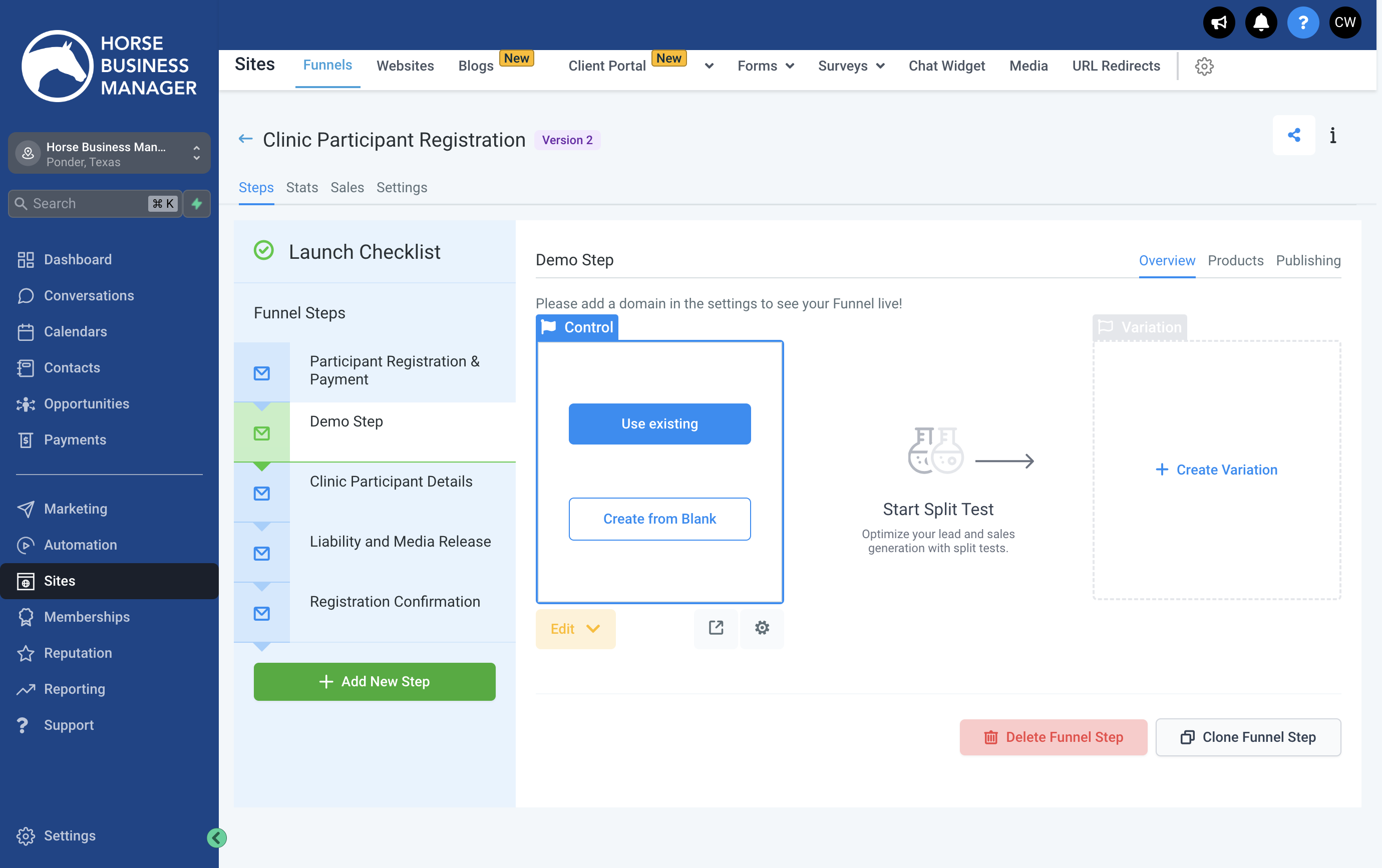 If you want to clone a step and edit an existing page, click Clone Funnel Step