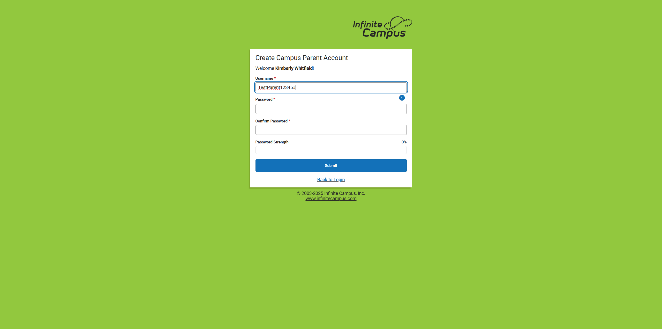 Create and enter your desired username.