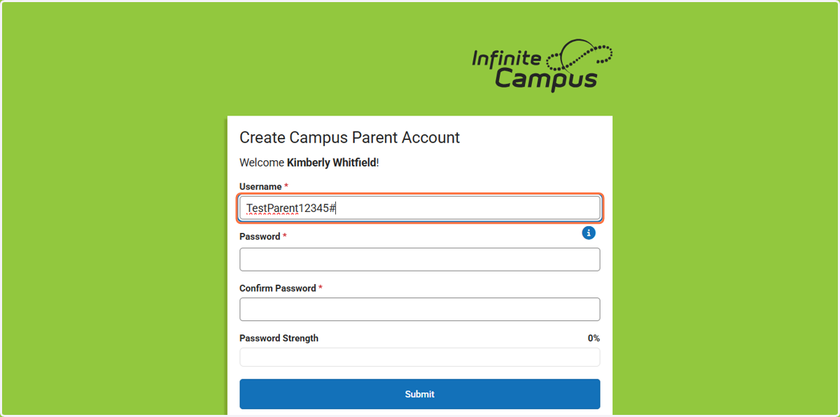 Create and enter your desired username.