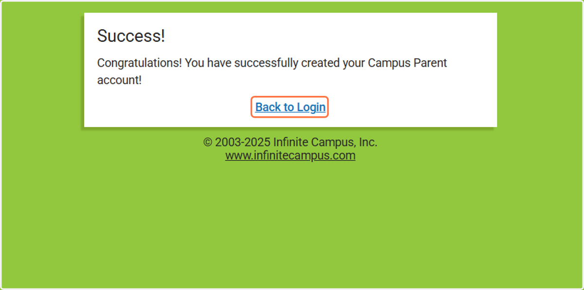 You are almost there! Now click on Back to Login in to complete the registration process.