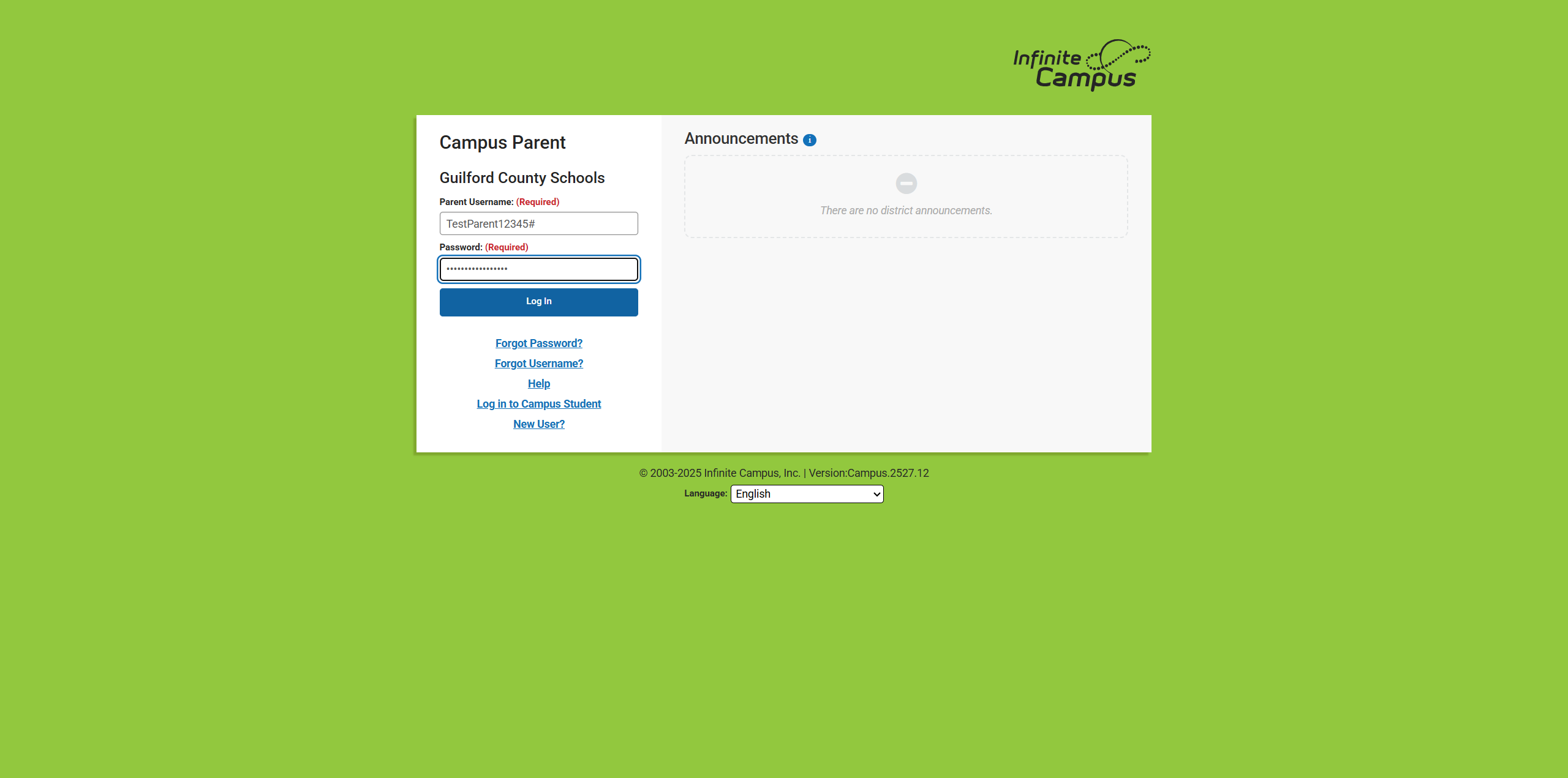 Type in the Parent Username and Password that you just created. Click on Log In.