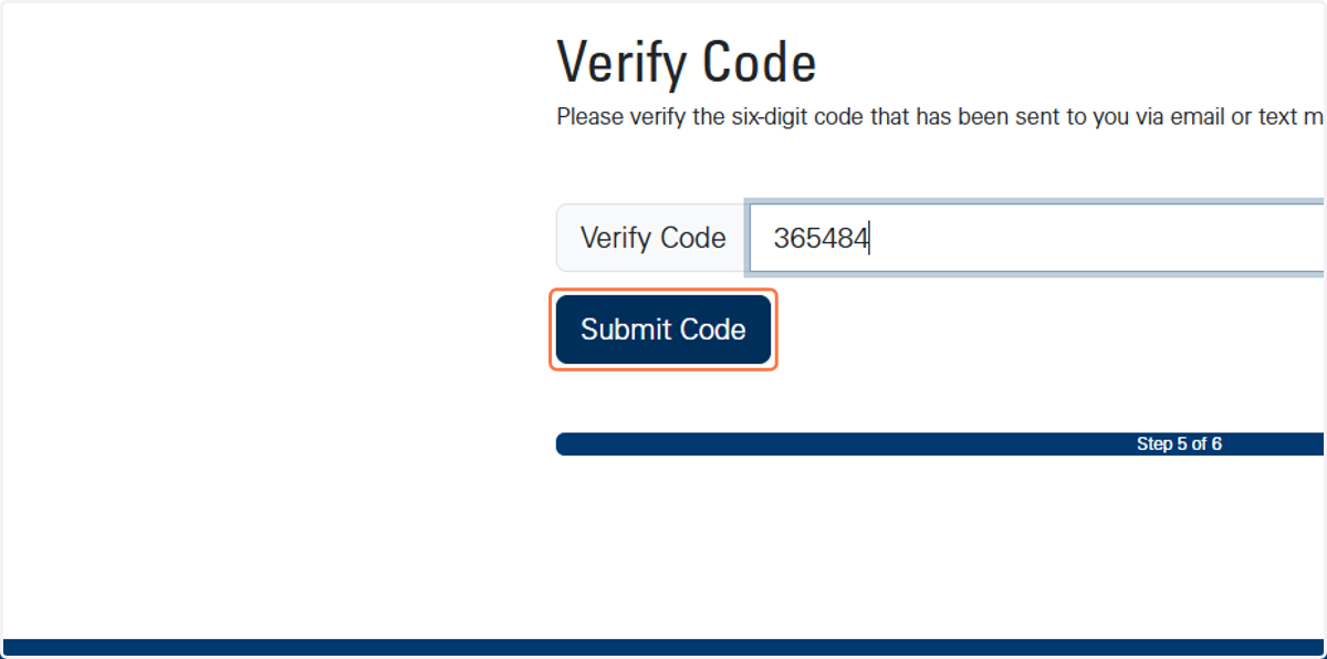 Once you receive your verification code, enter it and select Submit Code.