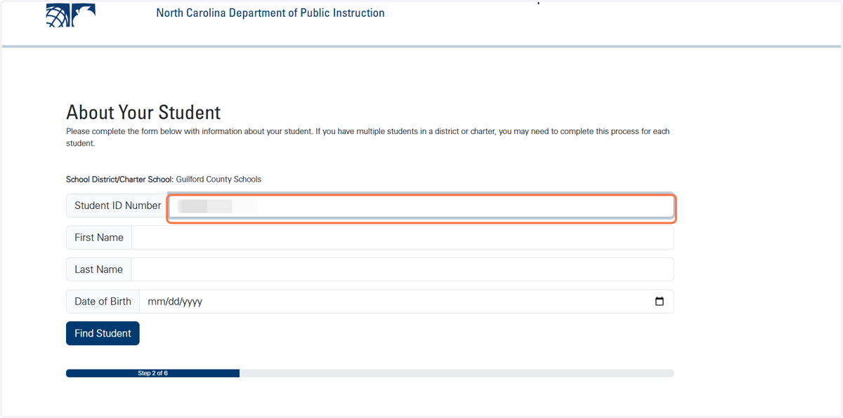 Enter your child's Student ID Number.