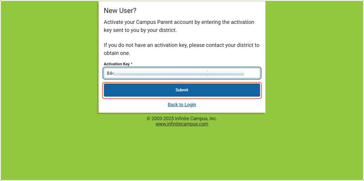 Enter the Activation Code provided in Step 9 and click on Submit