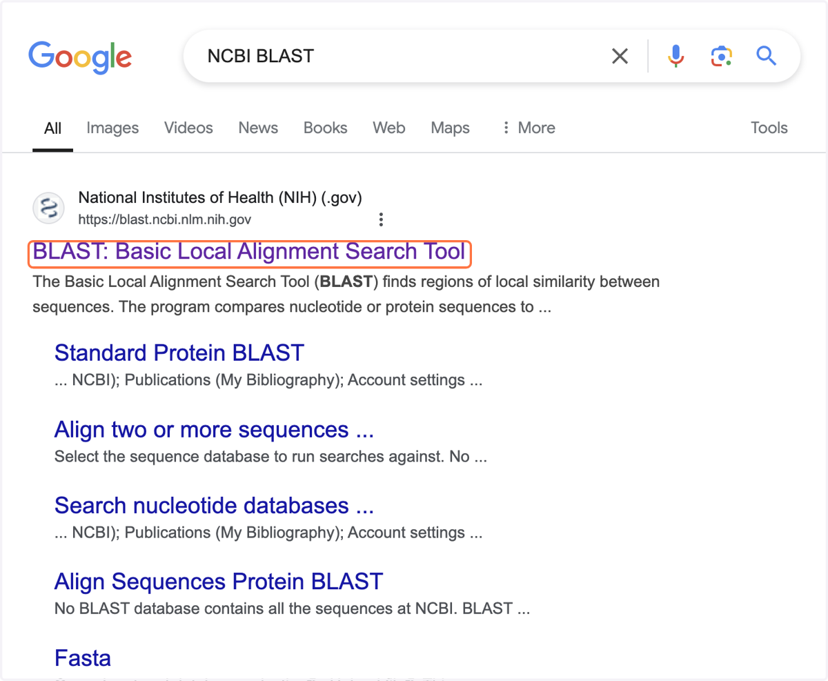 Click on the link for BLAST: Basic Local Alignment Search Tool.