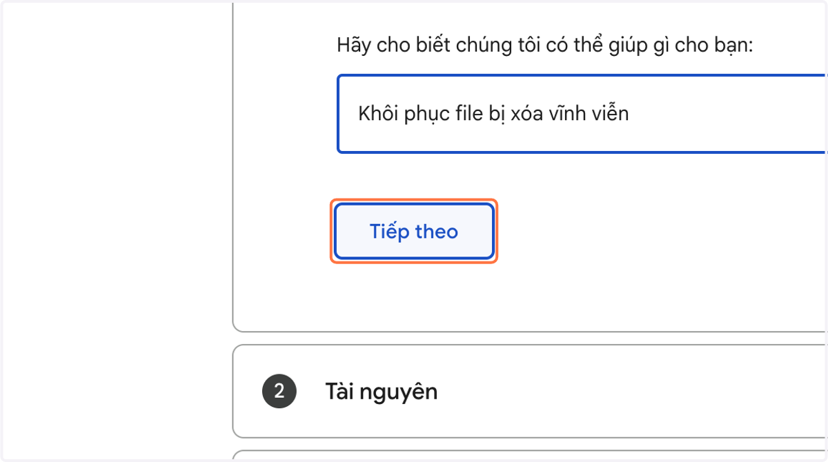 Chọn on Tiếp theo
