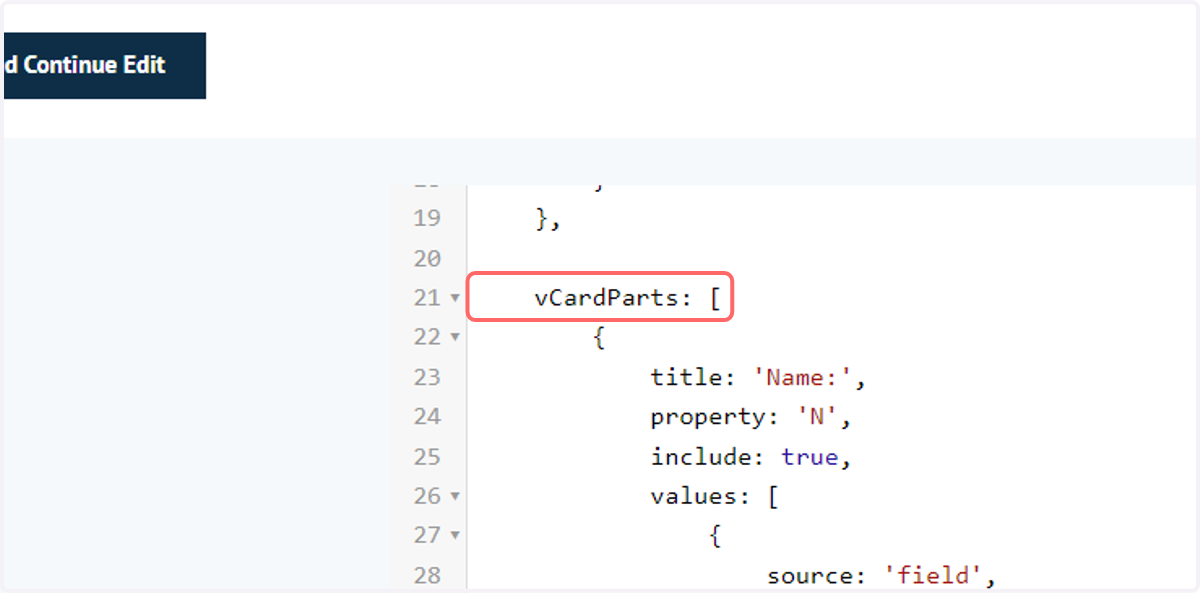 vCard script config
