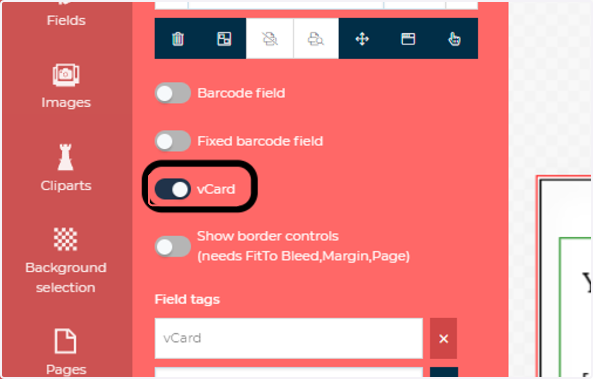 Switch the vCard toggle
