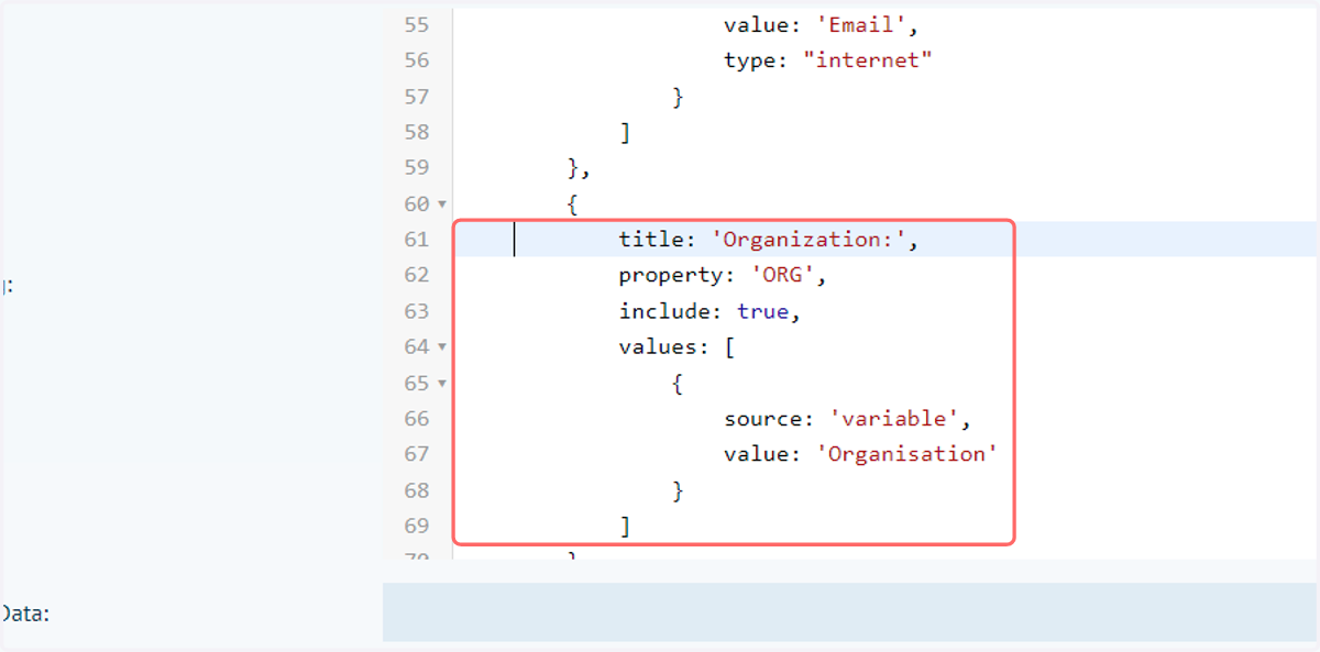 Formatting vCard data (Example 4 - Organisation)