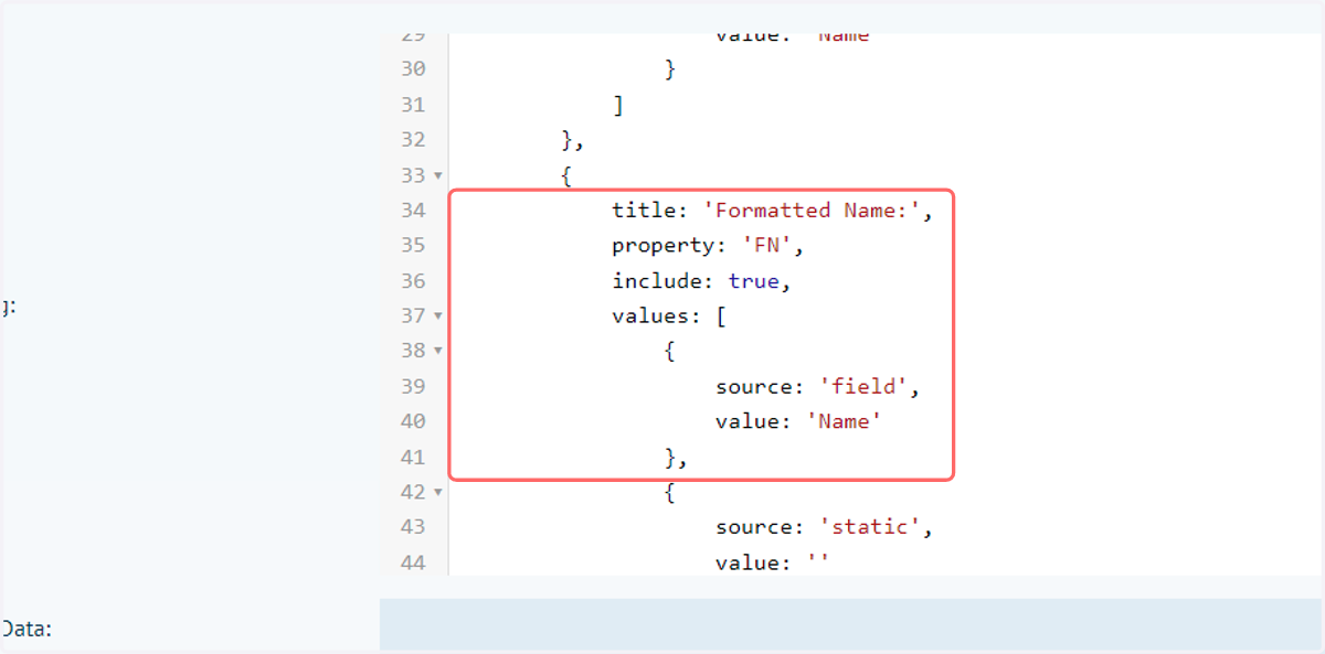 Formatting vCard data (Example 2 - Formatted Name)