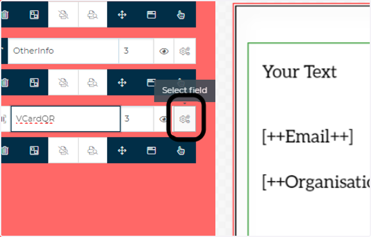 Access the barcode field advanced configuration settings
