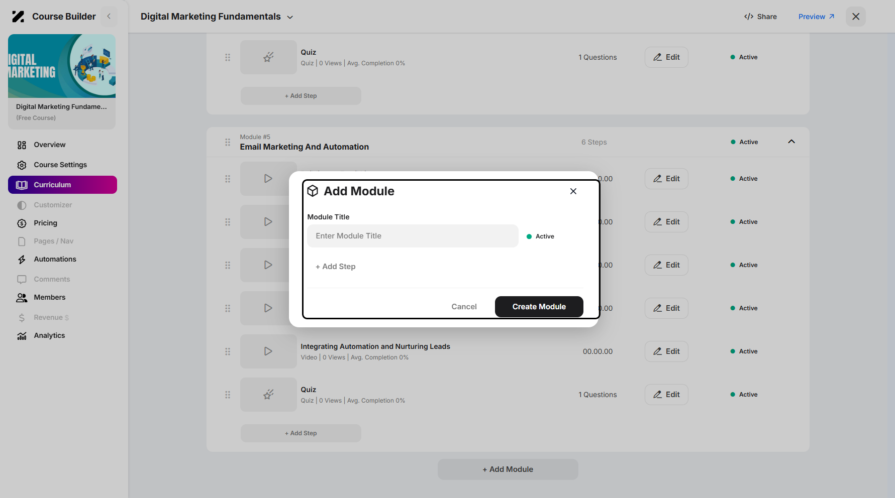Step 9: A pop-up window will appear, prompting you to enter your new module title. Once done, click Create Module to apply the changes.