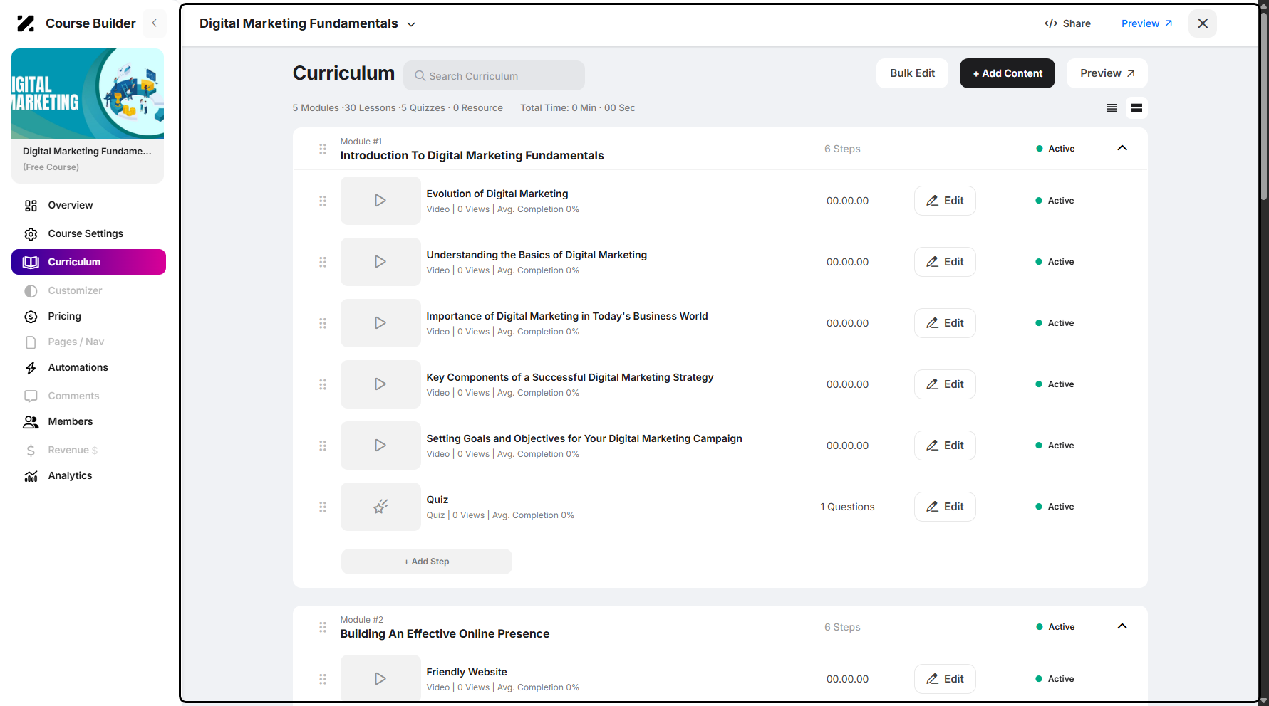 Step 7: You will then be taken to the Course page.