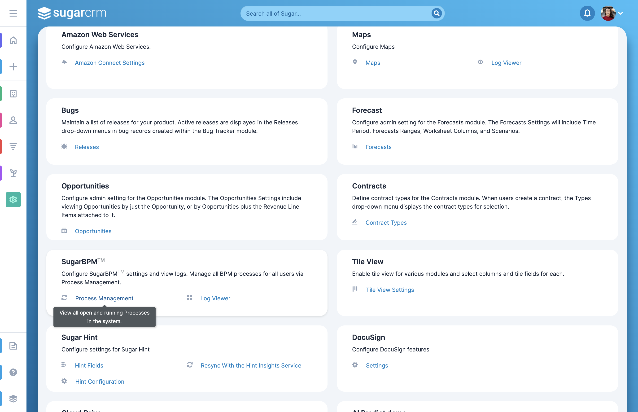 Navigate to Admin > Process Management